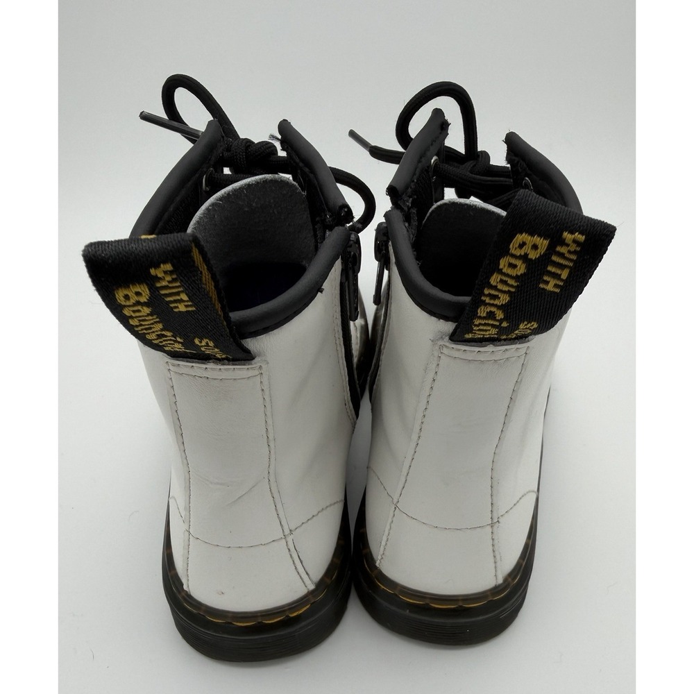 Dr. Martens White/Black Leather Combat Ankle Boots Lace-Up Side Zip US 1 - Picture 3 of 6